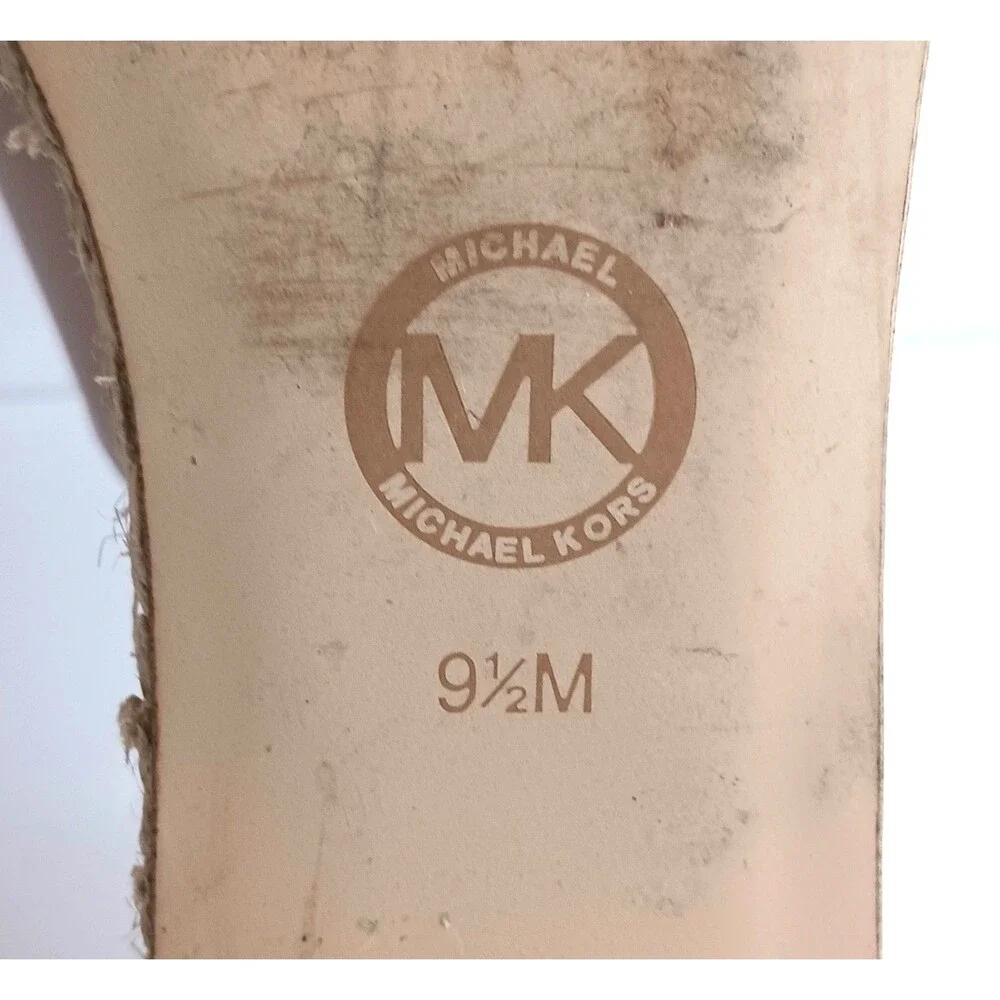 Michael Kors Cunningham Platform Wedge Lt Pink Leather Jute Logo Heel 9.5M